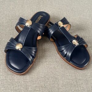 Kensie Dark Blue Sandals with Shell Accents
